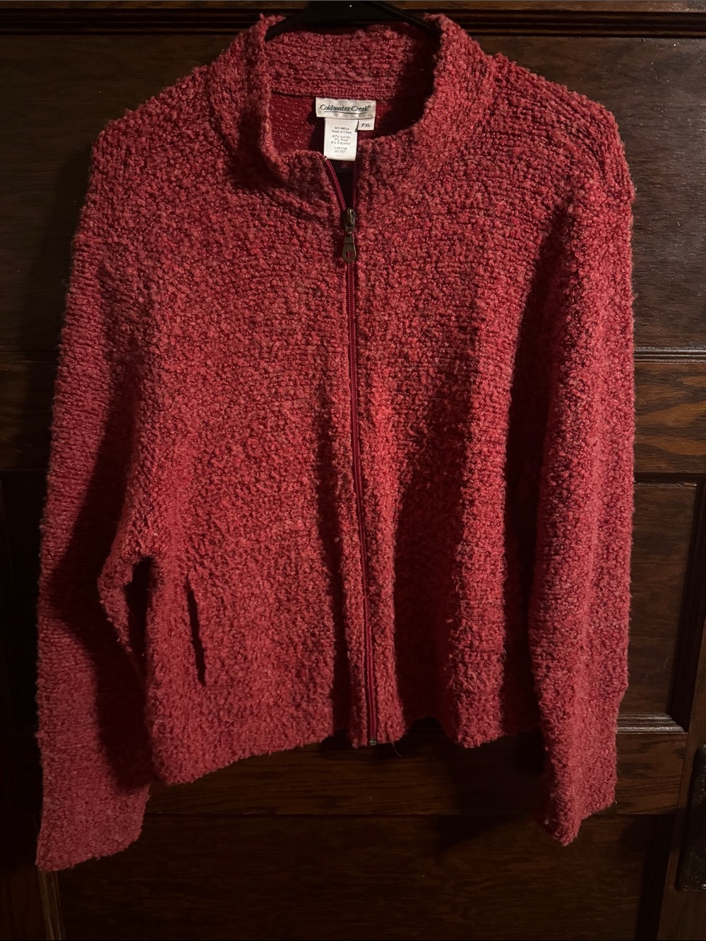 Vintage Coldwater Creek Plush Zip-Front Jacket - Deep Red, Size PXL